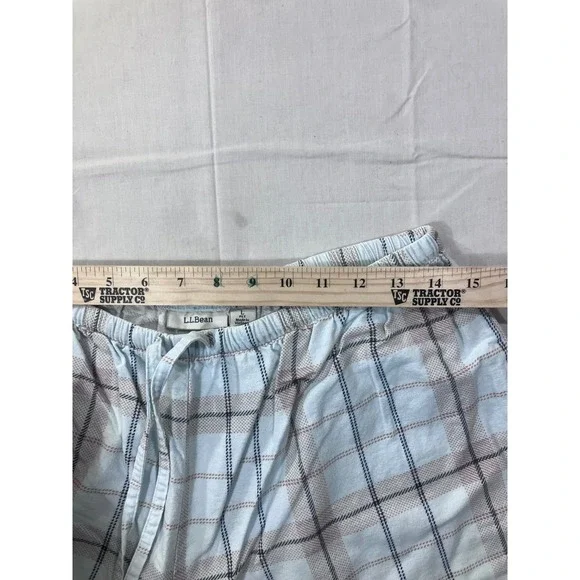 LLBean Long Sleeve Henley Pajama Set Top Pants Light Blue Plaid Cotton L PET - Picture 12 of 15